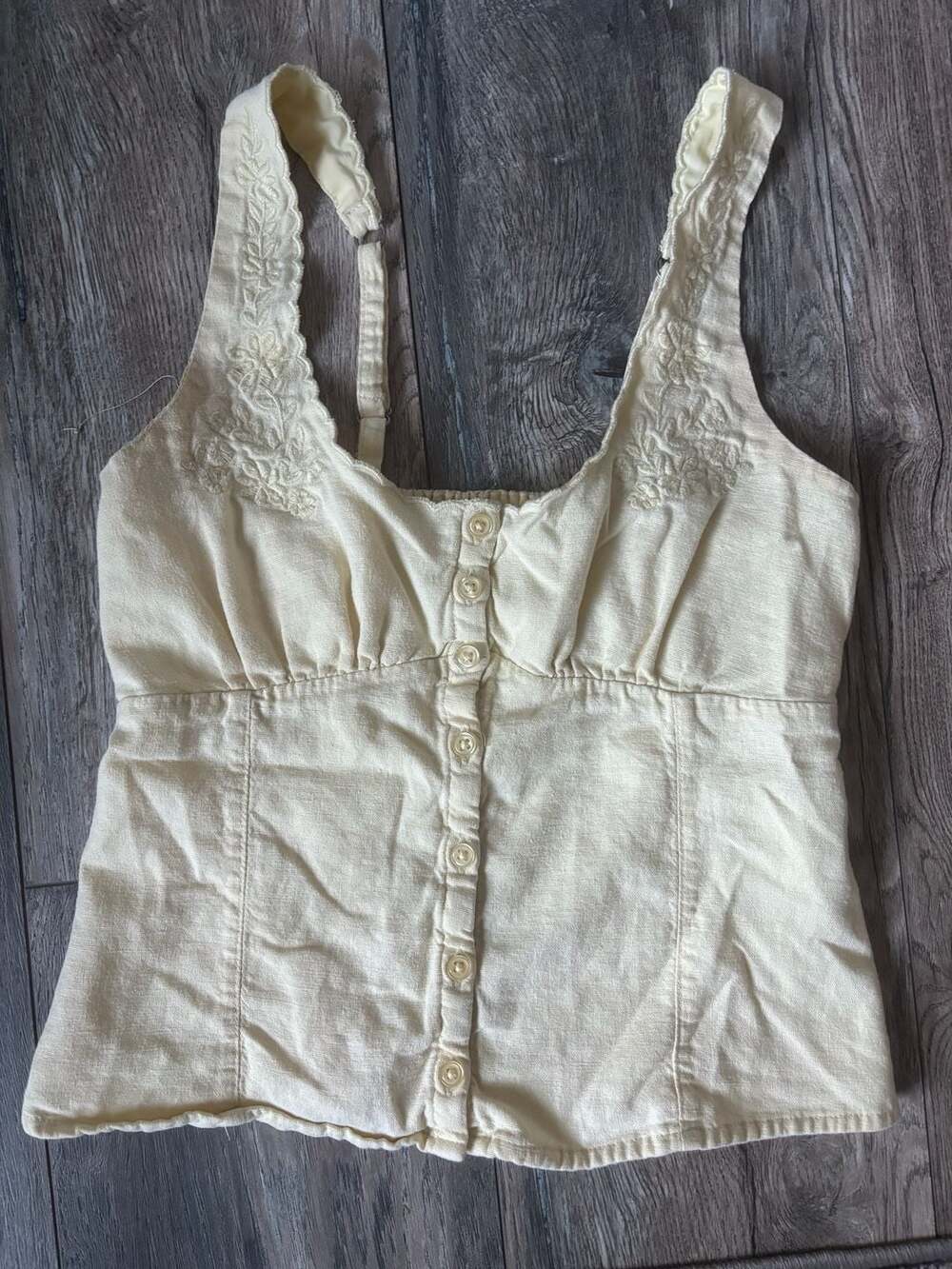 Hollister Yellow Embroidered Button-Front Corset Tank Top Size XS